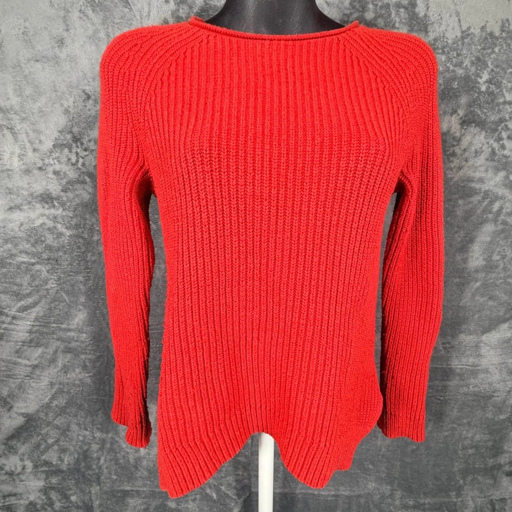 Gap Womens Sweater XS Red Asymmetrical Hem Ribbed Knit Cotton Wool Blend‎